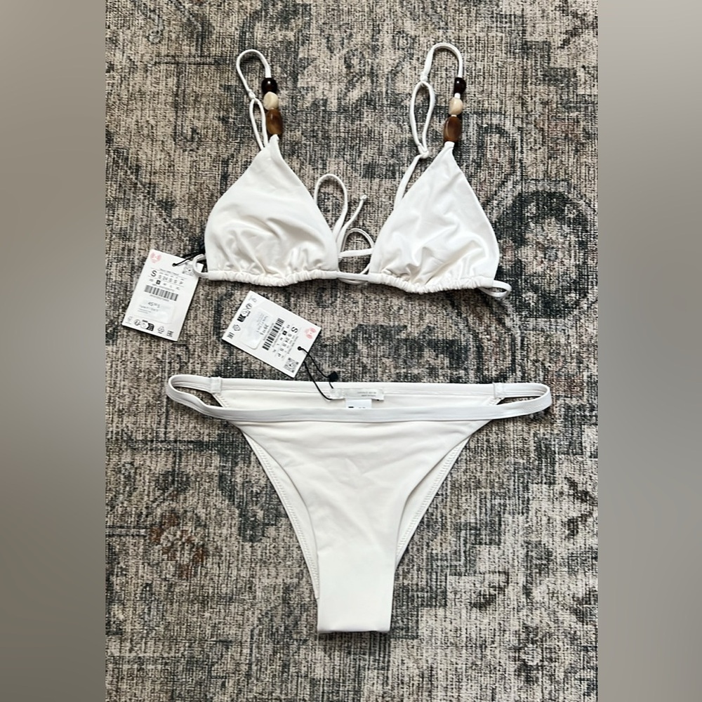 Zara White Bikini with Beaded Straps